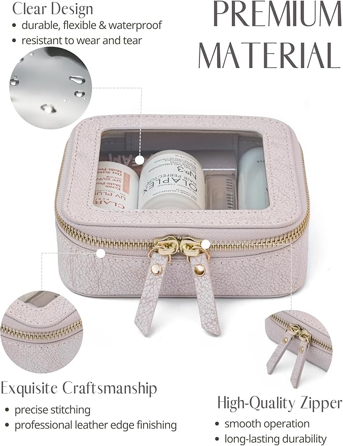 Popvibe Clear Makeup Bag Travel Cosmetic Case Transparent Toiletry Bag with Zipper, Portable Make Up Organizer Traveling Compact Car Bag for Essentials, Light Pink, Mini