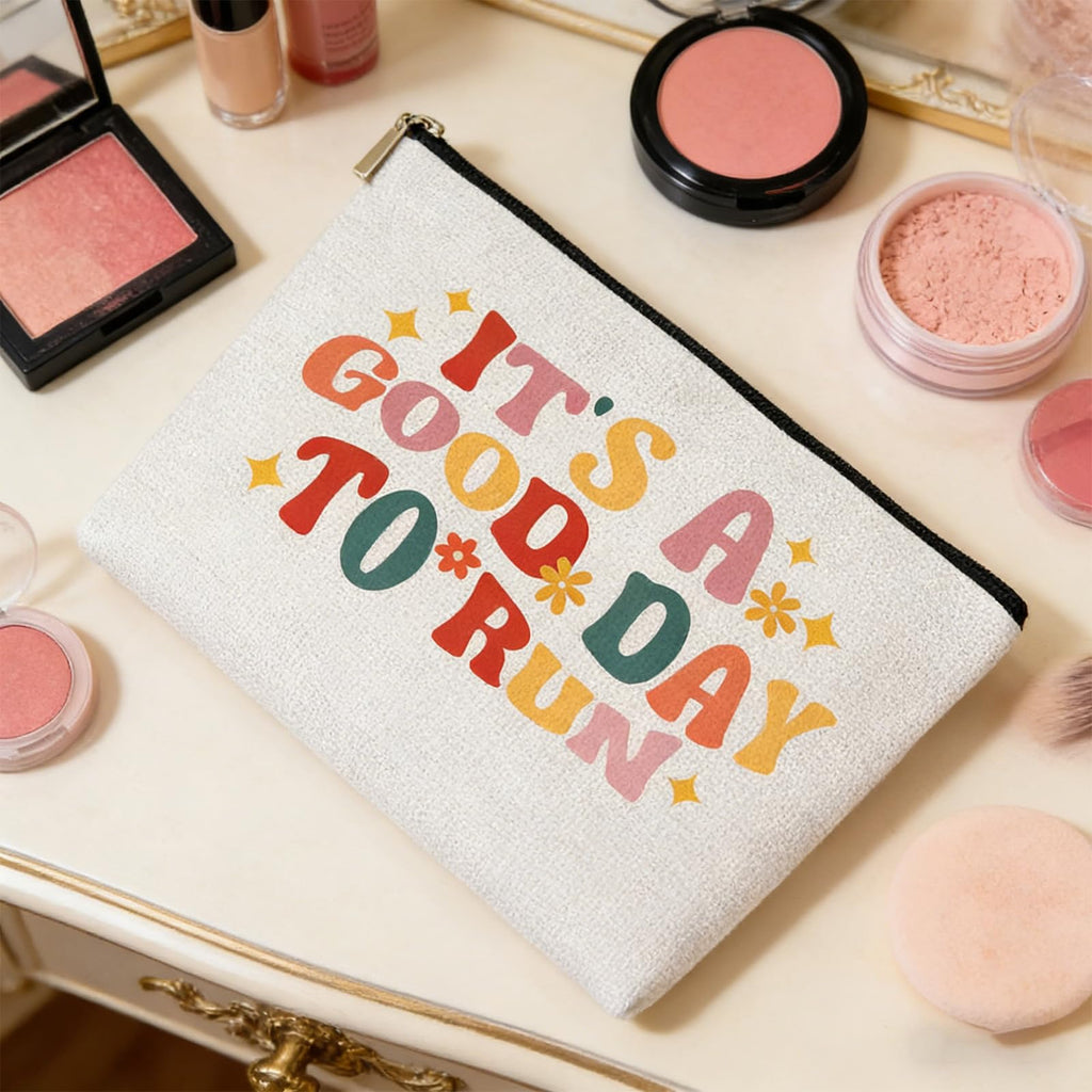 Running Makeup Bag, Gifts for Runners Women,Marathon Lovers, Women's Sport Accessories for Women, Birthday Christmas Valentines Day Presents for Her,It's a Good Day to Run Cosmetic Bags for Purse