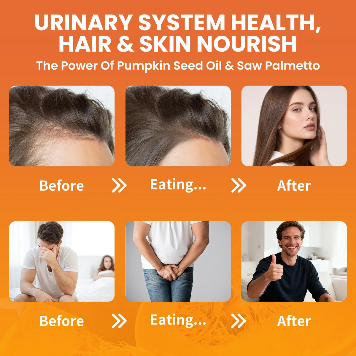 Jabsah Pumpkin Seed Oil with Saw Palmetto Gummies, Pumpkin Seed Oil Supplement for Hair Growth, Prostate Health, Bladder &Urinary Tract Support, High Pure Extract for Adults, Orange Flavor, 120 Count