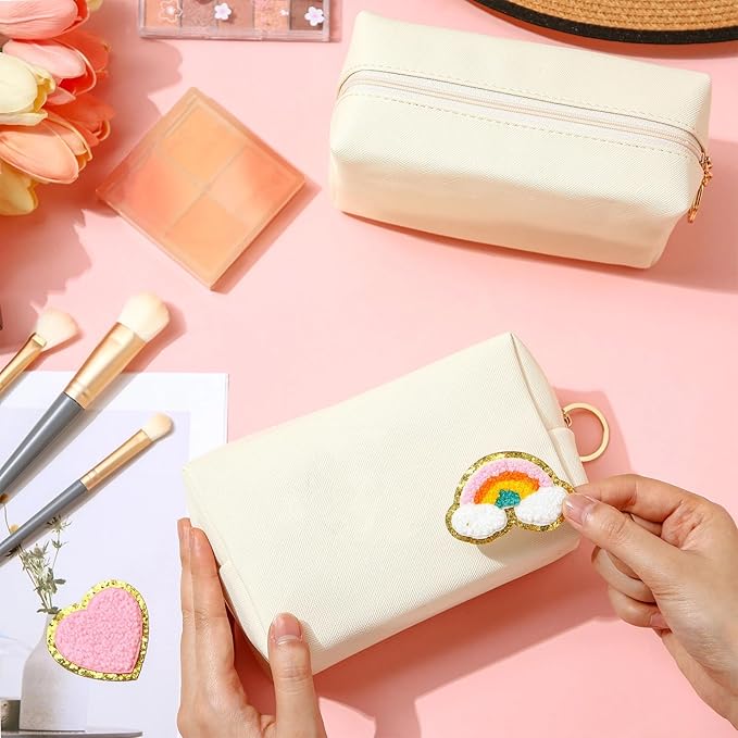 Chunful 24 Pcs Preppy Makeup Bag PU Leather Cosmetic Bag Bulk Makeup Plain Pouch Waterproof Toiletry Purse for Women Traveling Preppy Pencil Case Valentine's Day Gifts(Beige)