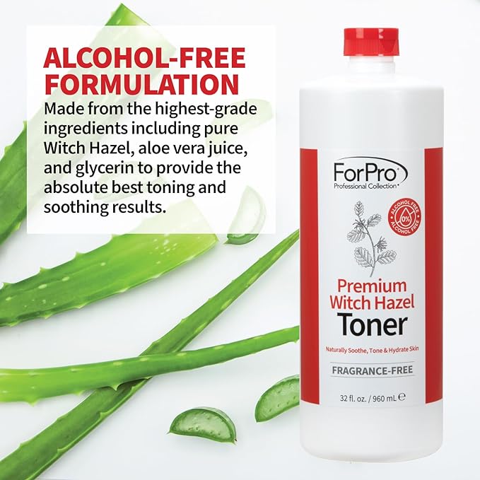 ForPro Witch Hazel Facial Toner, 32 Fl Oz – with Aloe Vera & Glycerin, Alcohol-Free Face Toner for Sensitive Skin, Pore Minimizing, Hydrating & Fragrance-Free, Vegan