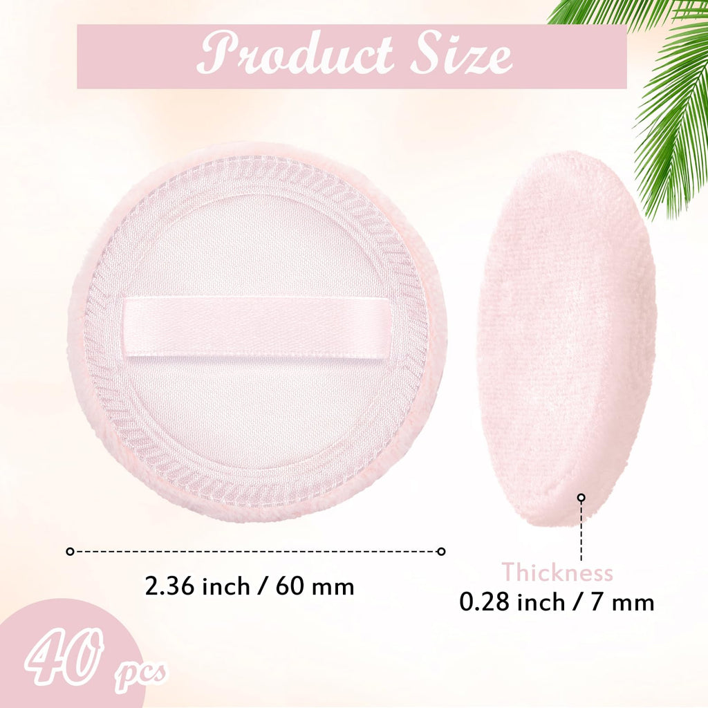 SiliFine 40 Pcs Cotton Powder Puffs Bulk Washable, 2.36 Inch Round Makeup Dusting Puff with Ribbon for Loose and Pressed Powder Face Body Cosmetic, Pink