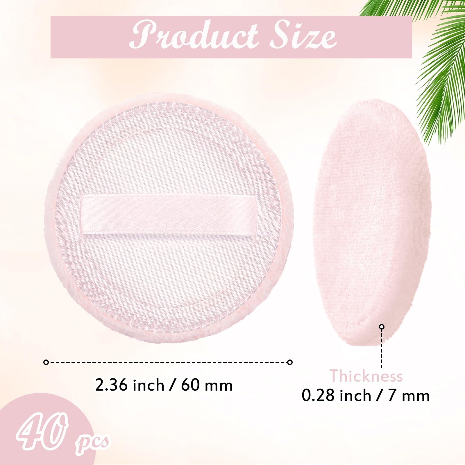 SiliFine 40 Pcs Cotton Powder Puffs Bulk Washable, 2.36 Inch Round Makeup Dusting Puff with Ribbon for Loose and Pressed Powder Face Body Cosmetic, Pink