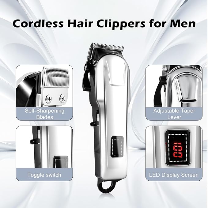 4 Pack Hair Clippers for Men Cordless Clippers for Hair Cutting Rechargeable Beard Hair Trimmer LED Display