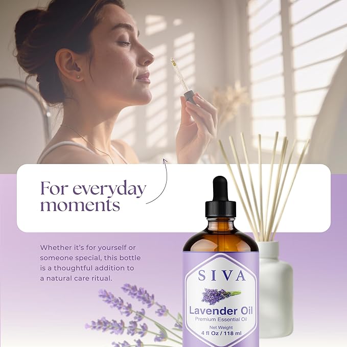 Siva Lavender Essential Oil, Glass Bottle with Dropper, 4 Fl Oz (118 ml)