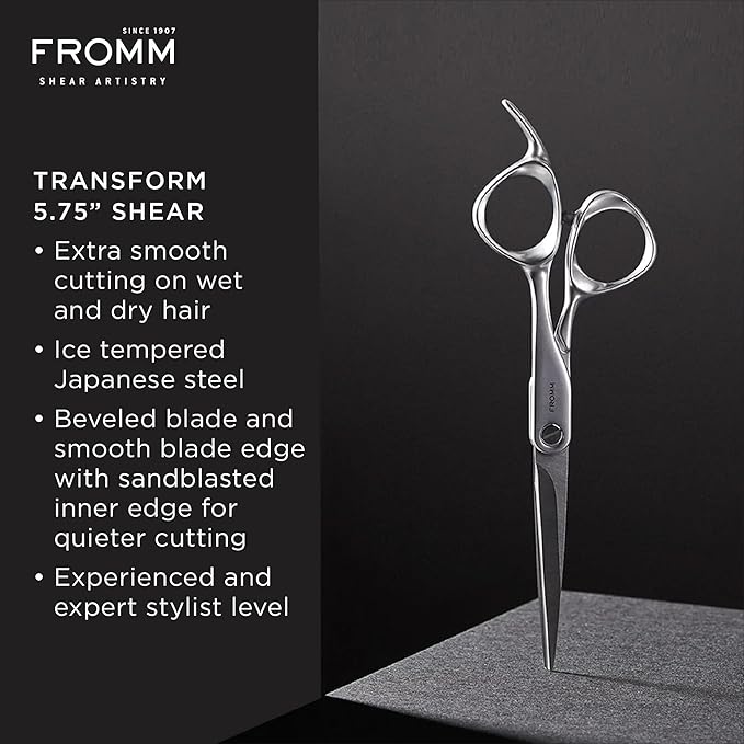 Fromm Transform 5.75" Hair Cutting Shears for Wet & Dry Hair, Matte Silver Japanese Steel Scissors with Beveled Blade for Experienced, & Professional Stylists, Cosmetology & Salon Supplies