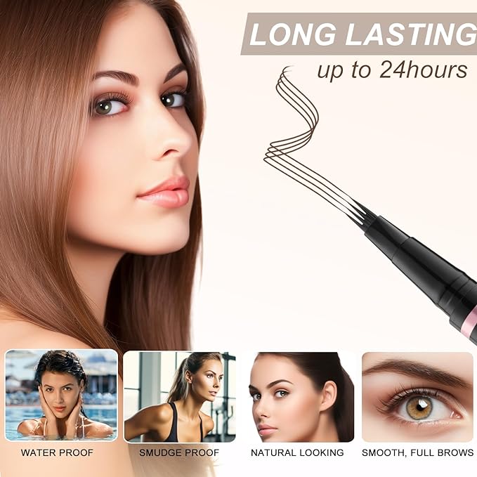 LAVONE Eyebrow Pencil Makeup Kit Waterproof 2-IN-1 Microblading Pen/Pomade Eyeliner and Dual-ended Brush, Brow Pencil Kit for Natural Eyebrows, Dark Brown