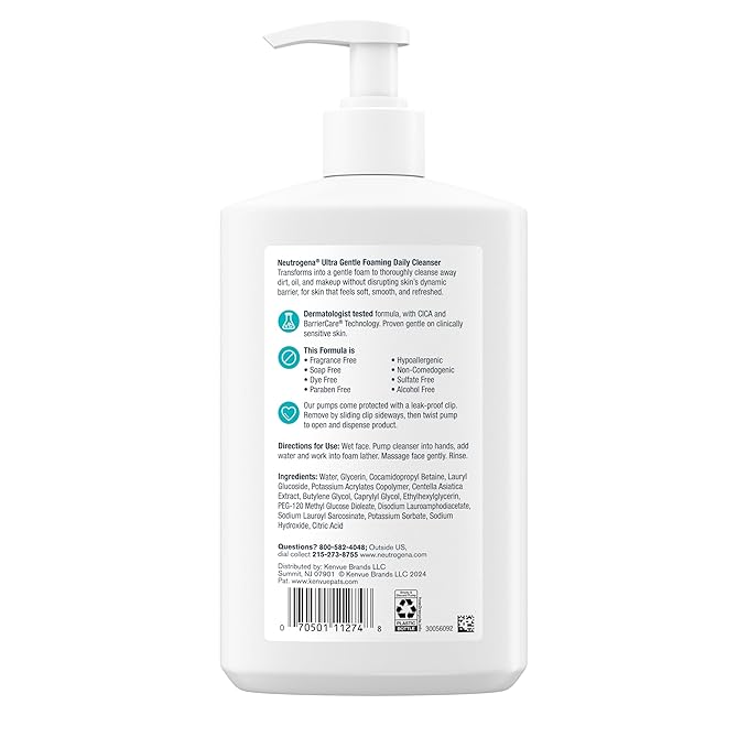 Neutrogena Ultra Gentle Foaming Facial Cleanser, Fragrance Free, 16 fl. oz