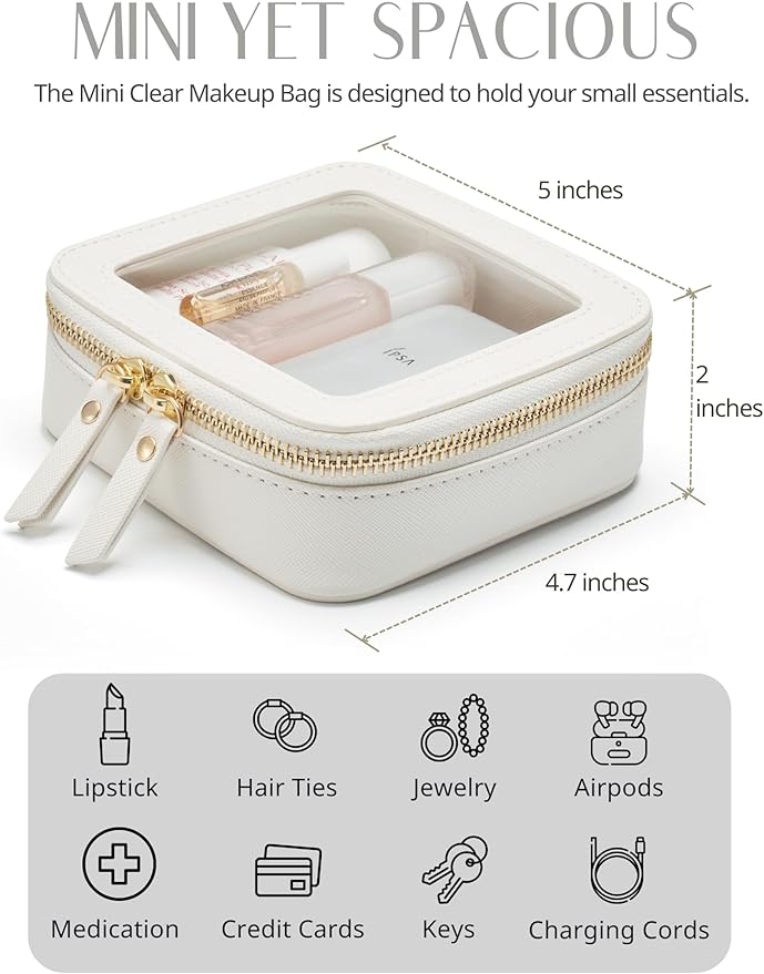 Popvibe Clear Makeup Bag with Zipper, Set of 2, Mini and Medium, White