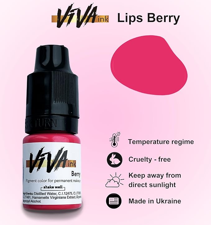 VIVA INK Lip Pigment – Berry – Permanent Lip Makeup – Microblading Ink for Durable and Colorful Lips – Long Lasting Color Lip Cosmetics (0.2 oz)