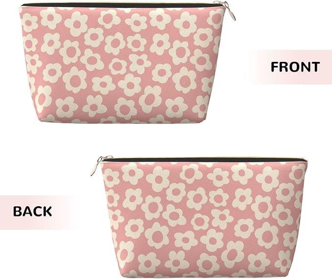 BEIANSHUO Vintage Pink Flower Small Makeup Bag for Women - Leather Travel Cosmetic Bag Make Up Pouch Mini Travel Zipper Pouch - Makeup Organizer Bag