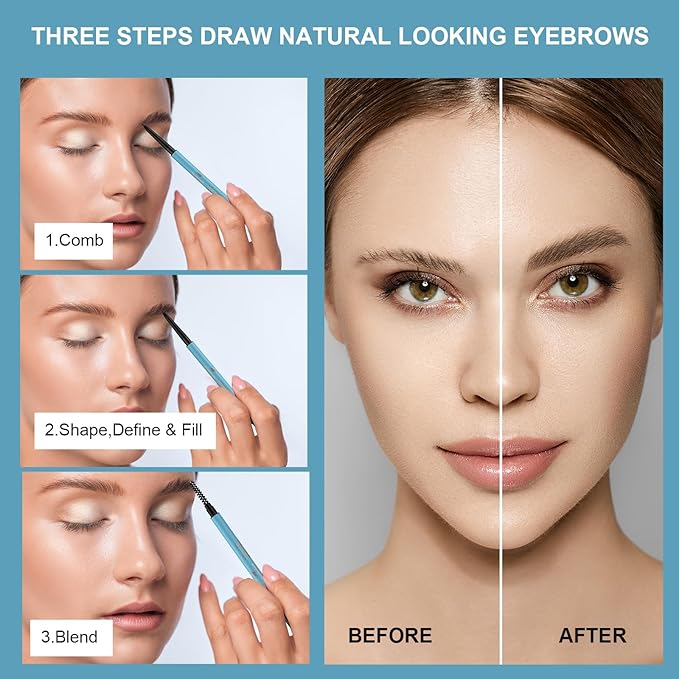 TurritopsisD Eyebrow Pencil Liner 2-Pack Dark Brown Waterproof Long-Lasting Retractable Extra-Thin Pen with Built-in Brush for Natural Eye Brow Makeup