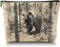 Scribesense Makeup Bag Travel Cosmetic Bags Small Makeup Case Waterproof Zipper Pouch for Women Girls 7X9inches - Brown Bear Roaming Through A Textured Forest
