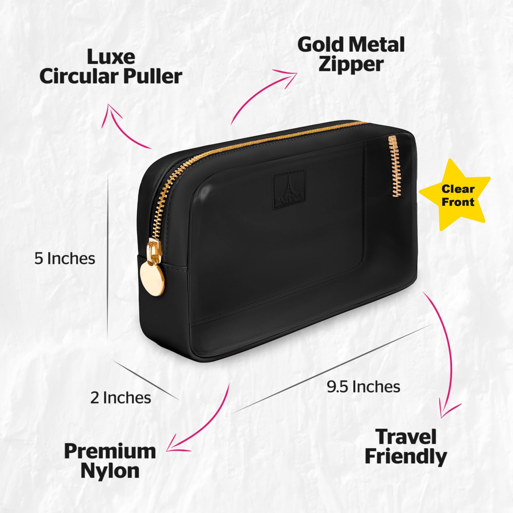 DANCOUR Clear Makeup Bag Mini Makeup Bag for Purse Mini Pouch Purse Clear Pouch Small Cosmetic Travel Case Travel Cosmetic Case (Small, Black)