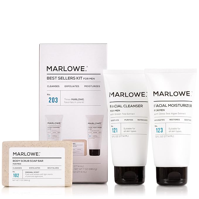 MARLOWE. Men's Skin Care Set, Best Sellers Kit, Soap, Cleanser, Moisturizer