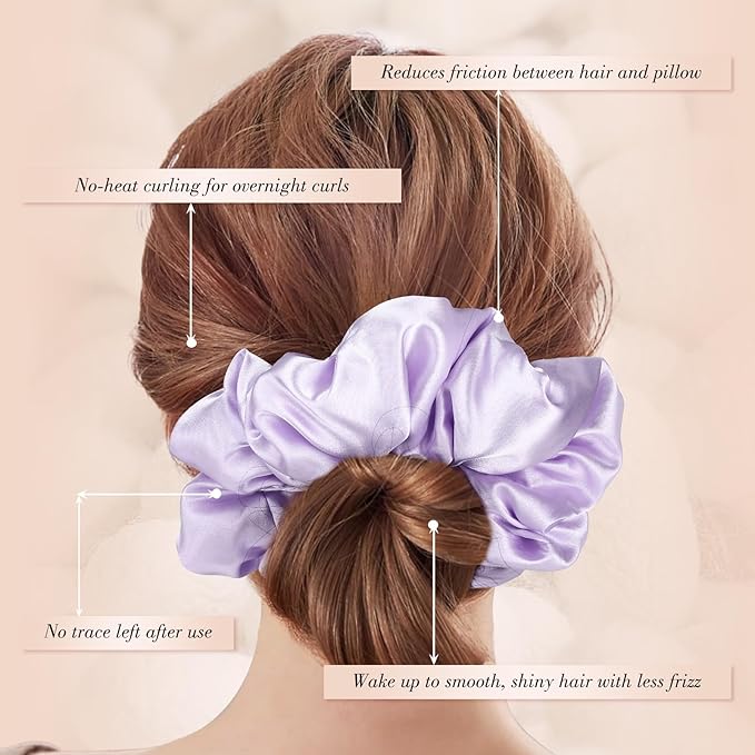 3 Pcs Satin Scrunchies for Thick Curly Hair, Oversized Sleep Hair Ties