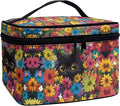 Drydeepin Black Cat Colorful Flowers Pattern Travel Makeup Bag for Women Large Capacity Cosmetic Bag with Zipper and Handle Portable Toiletry Bag Make Up Organizers
