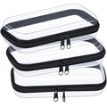 Hoolerry 3 Pcs Clear Hard Zipper Case Hard Plastic Zipper Pouch Makeup Bag Portable Travel Organizer for Cosmetics, Office Supplies, Documents & Toiletries(Black,S)