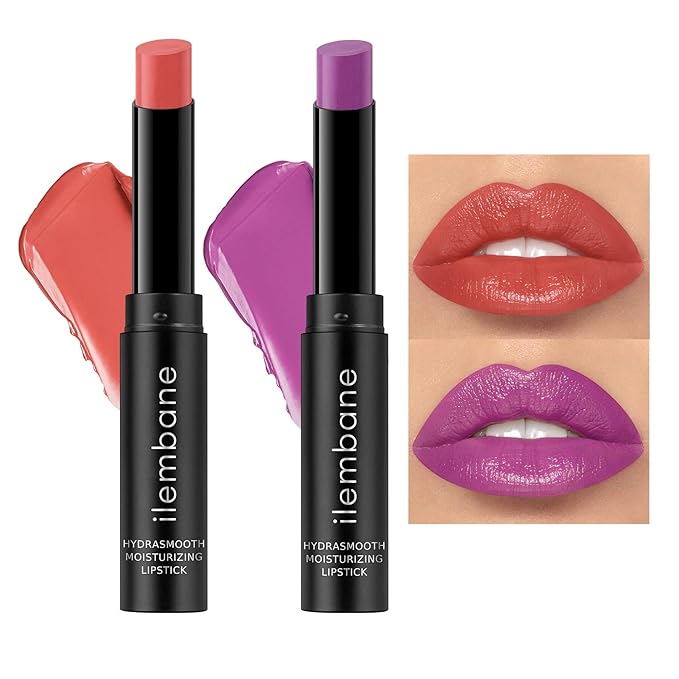 ilembane Hydrating Lipstick Set, Rose Brown & Lilac Purple Tinted Lip Balm