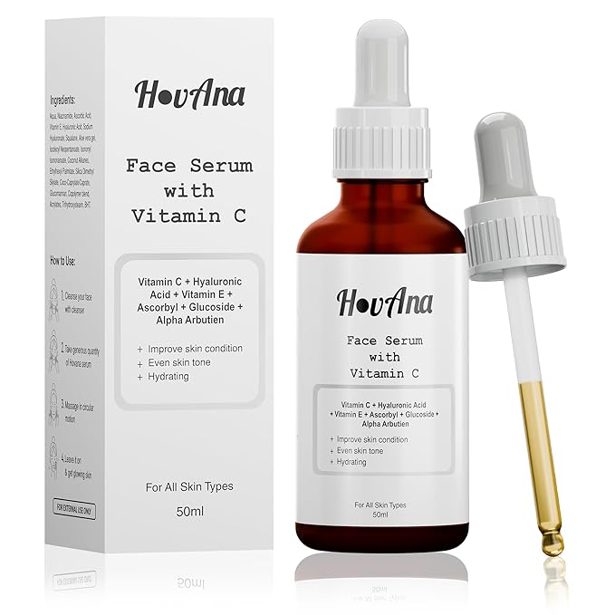 Vitamin C Brightening Face Serum with Hyaluronic Acid & Vitamin E – Lightweight Hydrating Facial Serum for Even-Looking Skin Tone, All Skin Types, 50ml