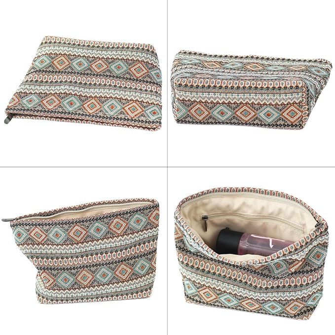BBORGDC Stylish Jacquard Makeup Bag - Large Capacity Cosmetic Pouch & Travel Toiletry Organizer with Zipper, Perfect for Daily Use & Gifts