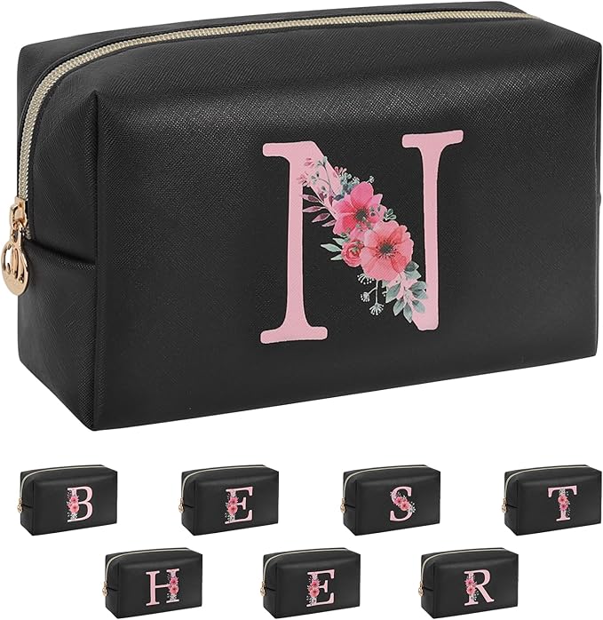 Initial Makeup Bag for Women, Travel Makeup Bag Small Cosmetic Bag, Birthday Gifts for Girls and Women, Teen Girls Gifts Trendy Stuff, Personalized Gifts for Grandkids Teacher Friends Bride Bridesmaid