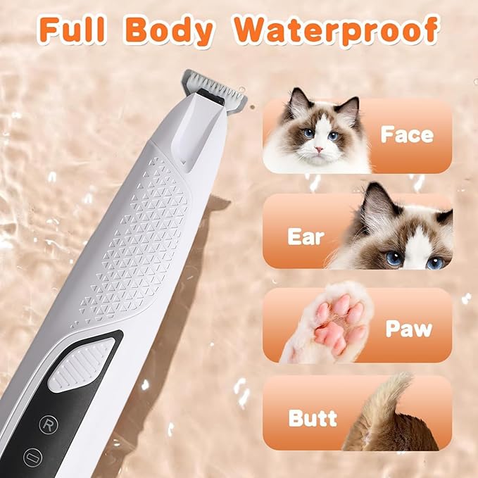 JNEKWOZ Professional Dog & Cat Trimmer - Quiet Electric Pet Grooming Kit for Ears/Eyes/Paws with LED Light - Cordless Battery-Powered Fur & Nail Clipper for Small/Large Breeds(White)