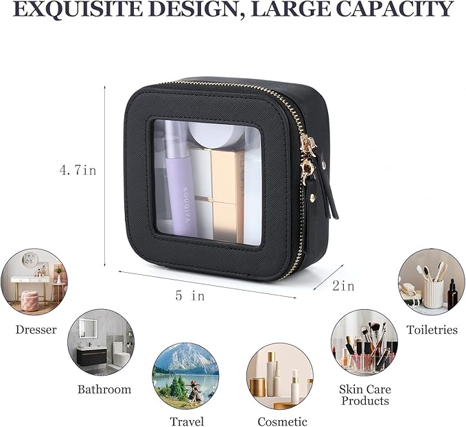 FASAOH Small Clear Makeup Bag Travel Cosmetic Case, Portable Make Up Organizer Traveling Compact Car Bag for Essentials Transparent Toiletry Bag with Zipper