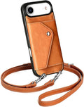 LUCKYCOIN Crossbody Phone Case for iPhone Air,100% Genuine Leather Phone Wallet Case for Women,Fashion Premium Hands-Free Phone Purse with Expandable Flip Card Holder & Adjustable Strap - Retro Brown