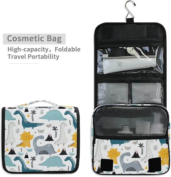 senya Hanging Travel Toiletry Bag Kit Makeup Case Cosmetics Organizer for Men Women (Kids Cartoon Dinosaurs)
