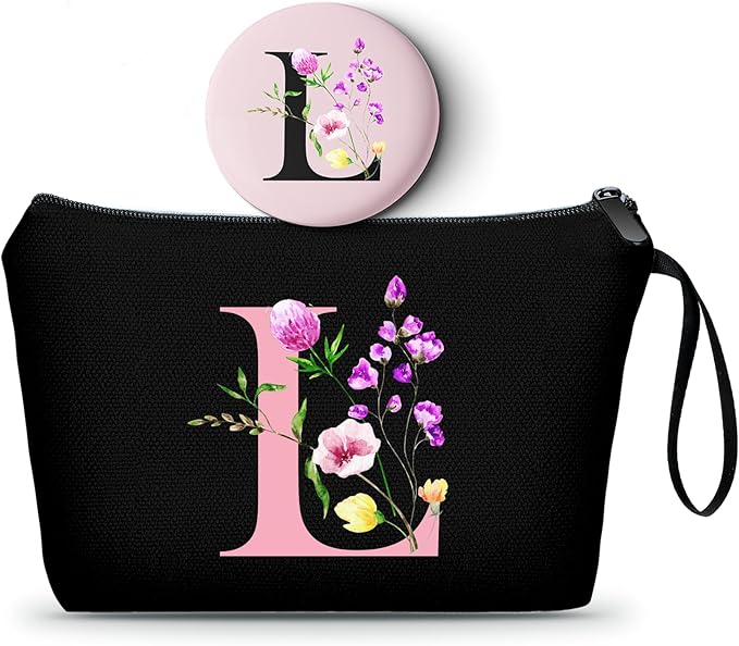 SEAMOON A-Z Personalized Gifts for Women, Makeup Bag Small with Mirror, L
