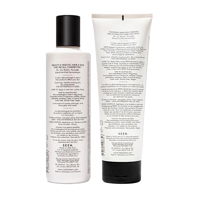 SEEN Shampoo & Deeper Conditioner Bundle, Fragrance Free - Non-Comedogenic Hair Care Set, Dermatologist-Developed, Safe for Sensitive, Eczema & Acne-Prone Skin