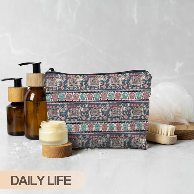 RYYCDOI Bohemian Elephant Makeup Bag - Ethnic Indian Elephant Cosmetic Bags - Toiletry Bag - Boho Gifts