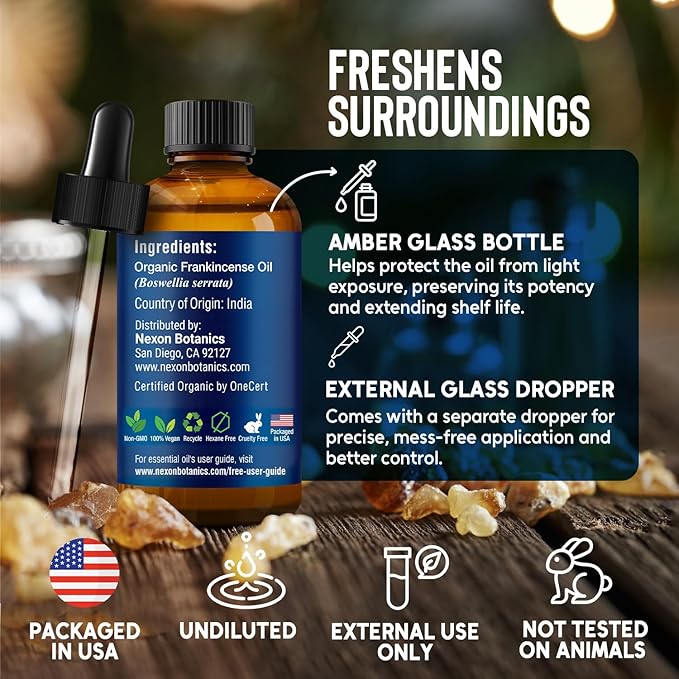 Organic Frankincense Essential Oil 30 ml - 100% Pure, Natural & Hexane Free