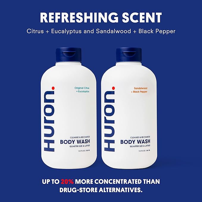 Huron Body Wash: Citrus + Eucalyptus Scent, Non-Toxic; 2-pack (11.3oz)