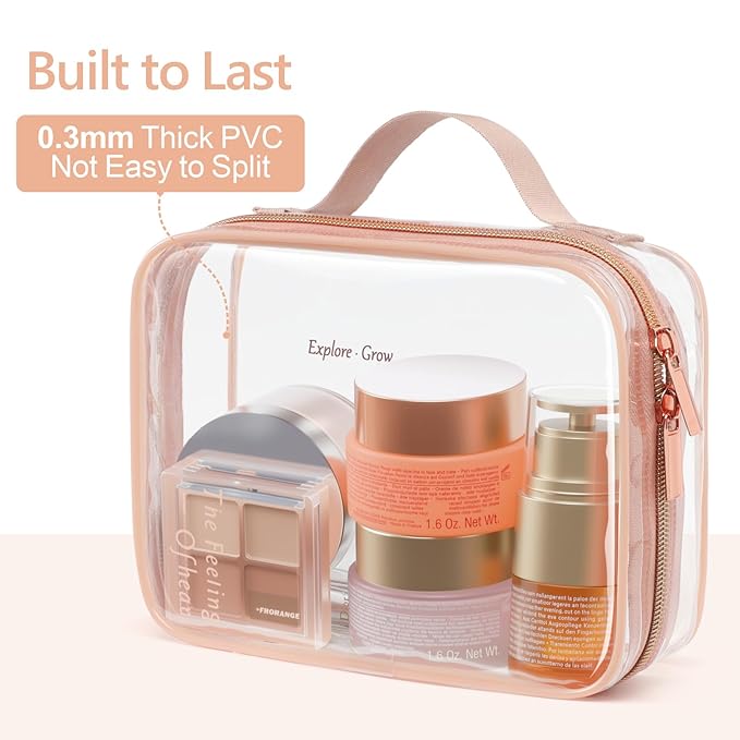 PACKISM Clear Makeup Bag Travel - TSA Approved Toiletry Bag, 2 Rose Pink