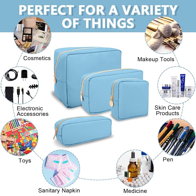 UIXIZQ Small Makeup Pouch for Purse, Nylon Travel Toiletry Storage Pouch Cute Preppy Cosmetic Bag for Women Girls, Waterproof Makeup Organizer Skincare Bag Purse with Zipper (Small-Periwinkle)