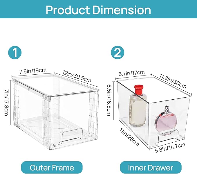 Vtopmart 4 Pack Large Stackable Storage Drawers, Clear