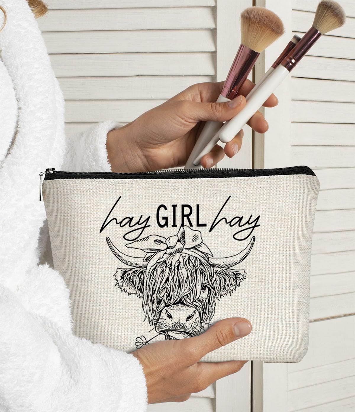 BARPERY Funny Cow Small Makeup Bag - Cow Lovers Farm Girls Gift, Hay Girl Cosmetic Bag for Birthday or Christmas