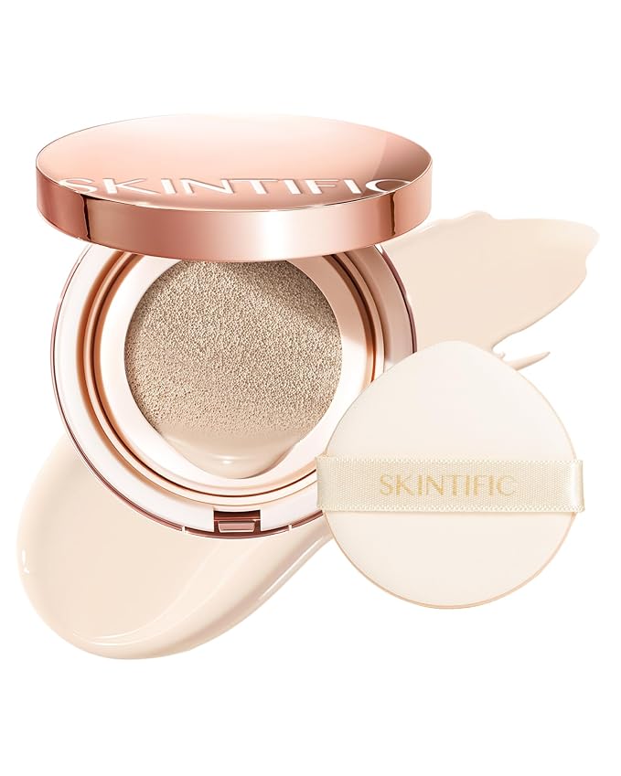 Full Coverage Cushion Foundation, Weightless, Skin Fit, Satin Glow Finish, Oil-Control Waterproof Foundation, Sweatproof Flawless BB Cream CC Korean Makeup,Tattoo Cover Up, Buildable(#10C Shell)