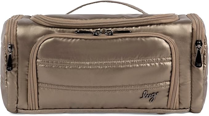 Lug Trolley Medium Cosmetic Case for Travel – Multiple Zipper Compartments, Wipeable Interior, 100% Polyester – METALLIC WALNUT