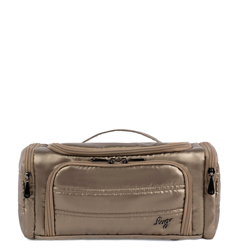 Lug Trolley Medium Cosmetic Case for Travel – Multiple Zipper Compartments, Wipeable Interior, 100% Polyester – METALLIC WALNUT
