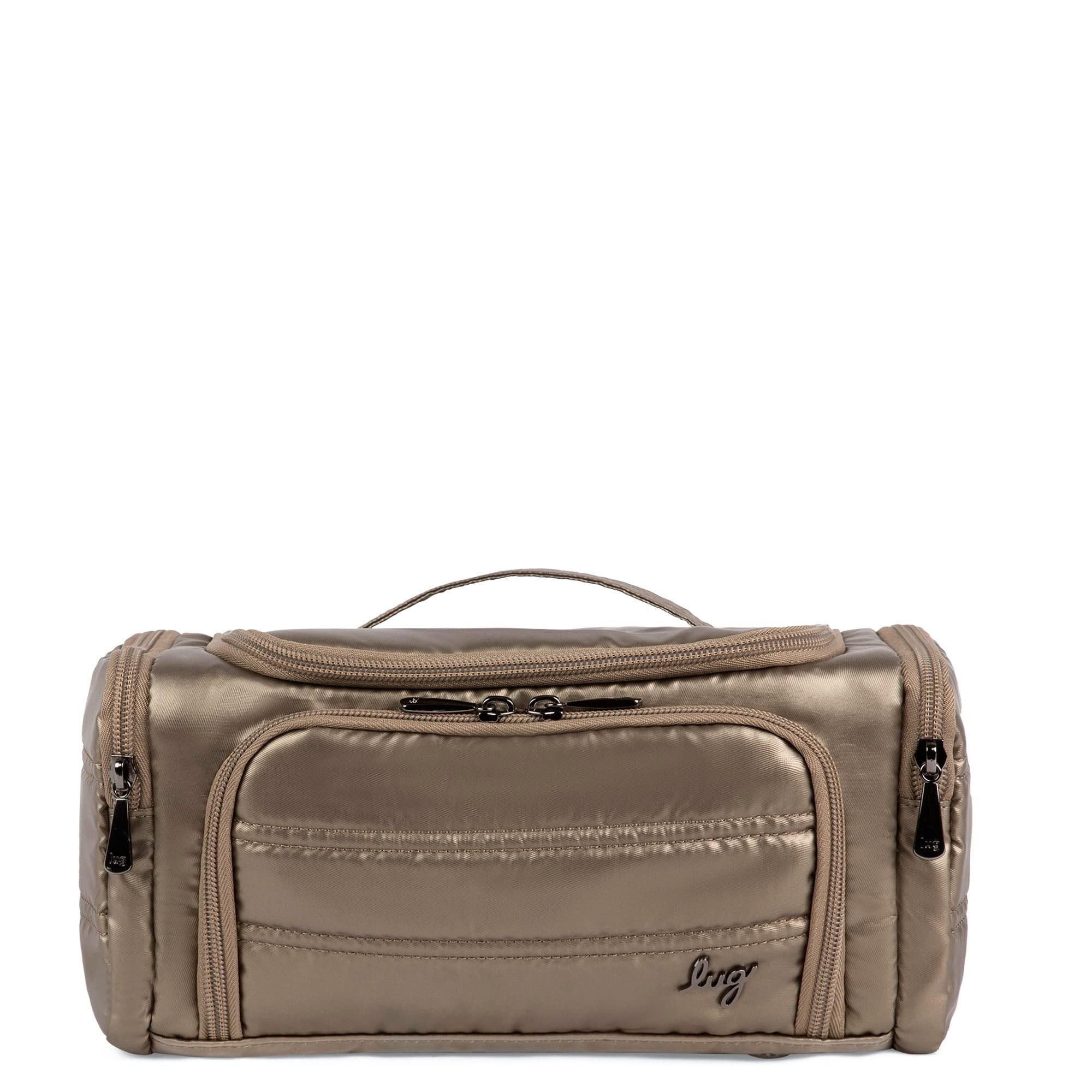 Lug Trolley Medium Cosmetic Case for Travel – Multiple Zipper Compartments, Wipeable Interior, 100% Polyester – METALLIC WALNUT