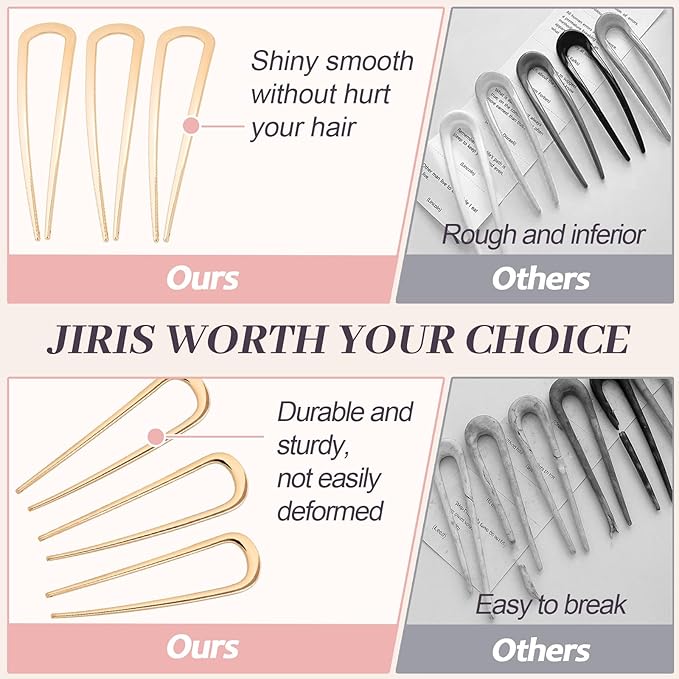 JIRIS 2PCS 4.2Inch French Hair Pins U-Shaped Pins for Women and Girls Fashion Metal Hair Pin French Twist Hair Pins for Buns, Updos,Stylish and Functional(set1-rabbit-gold)