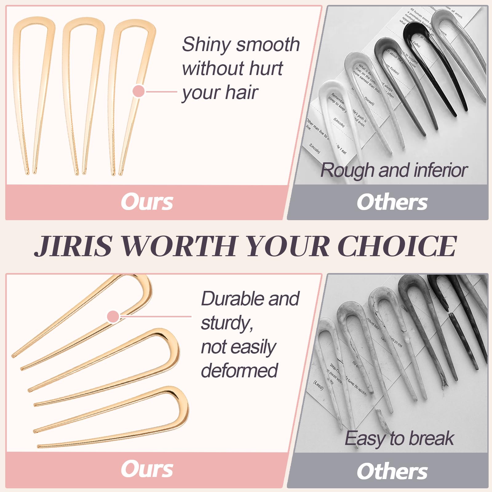 JIRIS 2PCS 4.2Inch French Hair Pins U-Shaped Pins for Women and Girls Fashion Metal Hair Pin French Twist Hair Pins for Buns, Updos,Stylish and Functional(set1-rabbit-gold)
