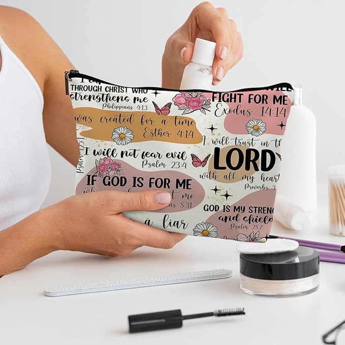 RYYCDOI Bible Christian Makeup Bag, Scripture Cosmetic Leather Bag Pouch, Christian Gifts for Women Faith, Bible Verse Gifts, Religious Christian Gifts for Women(PU)