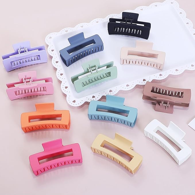 Sisiaipu 4.1 Inch Jumbo Hair Clips - 12 Pcs Colorful Square Jaw Clips for Thick Hair, Women and Girls Hair Accessories