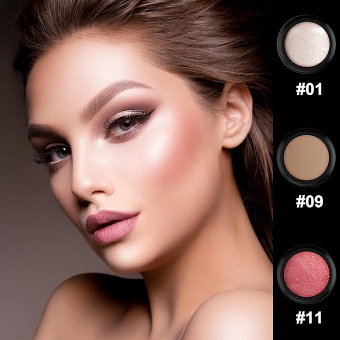 3 Pcs Cream Contour Stick Makeup Kit, Shades with Highlighter, Blush and Bronzer Contour Stick for Sculpt the Cheeks, Waterproof, Matte & Dewy Finish (Light,#01+#09+#11)