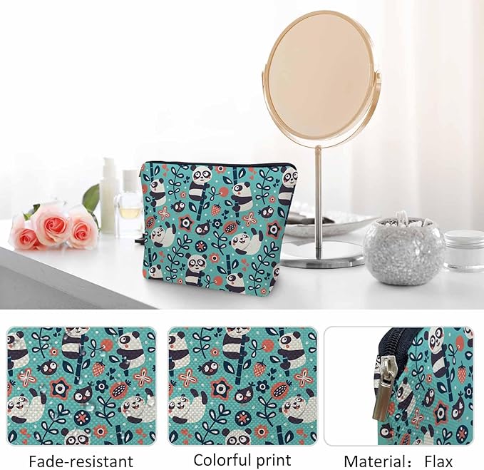 Kalygon Panda Cosmetic Bags For Women, Cute Pandas Bamboo Berry Flowers Roomy Makeup Bag Toiletry Bag Accessories Organizer Storage Bags Makeup Pouch For Travel Business Gym Camping Bathroom
