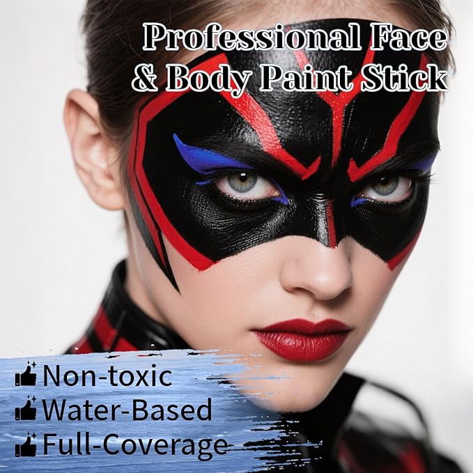 YBUETE Red Black Blue Face Body Paint Stick Set for Halloween Cosplay SFX